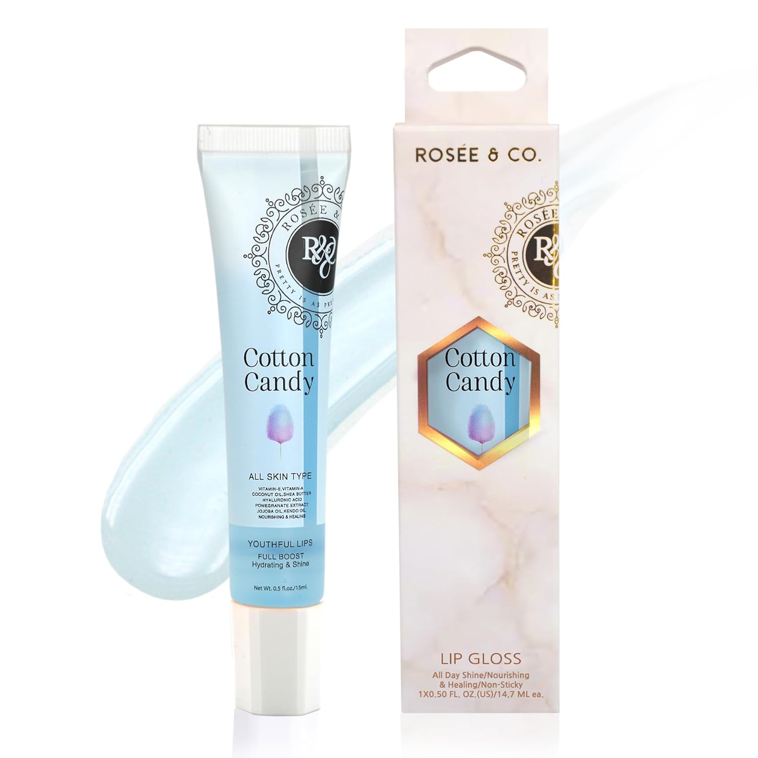 Rosee Lip Gloss Vegan & Cruelty Free Treatment, Professional Make up, Long Lasting Glossy with Shea Butter, Moisturize, Protect & Smooth, High Shine, Non-Sticky (n.Cotton Candy, 0.5) n.Cotton Candy 0.5 Fl Oz (Pack of 1)