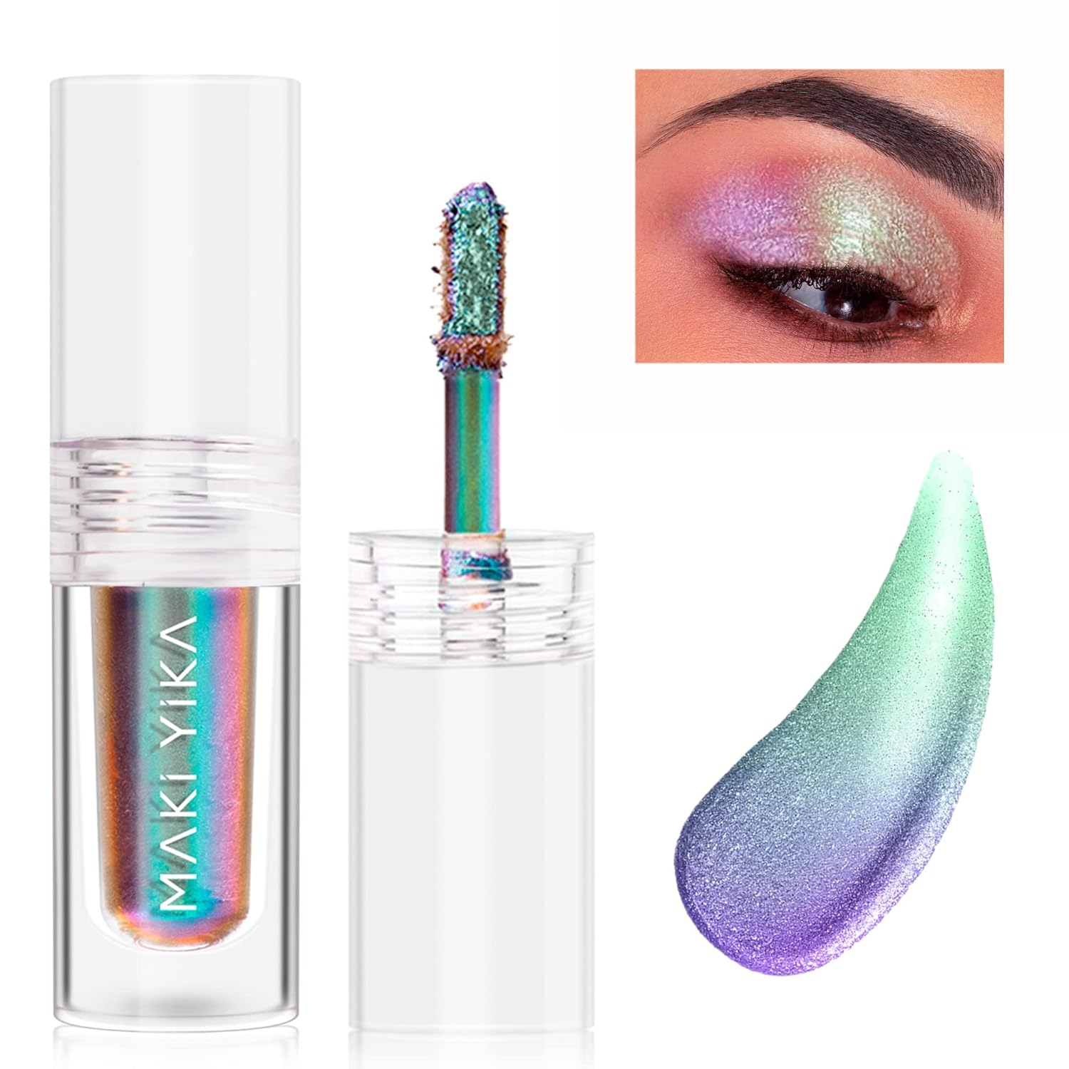 Glitter Liquid Eyeshadow Chameleon Metallic Eyeshadow MultiColor Shifting Long Lasting Multichrome Holographic Eye Topper Glitters (#6 Aurora)