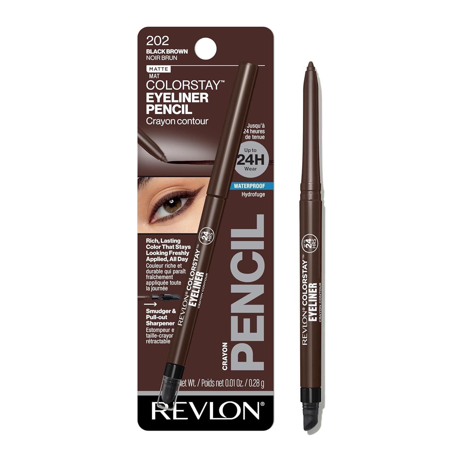 ColorStay Pencil Waterproof Eyeliner, Smudge-Proof, Eye Makeup with Built-In Sharpener, 202 Black Brown, 0.01 oz Black Brown 0.01 Ounce (Pack of 1)