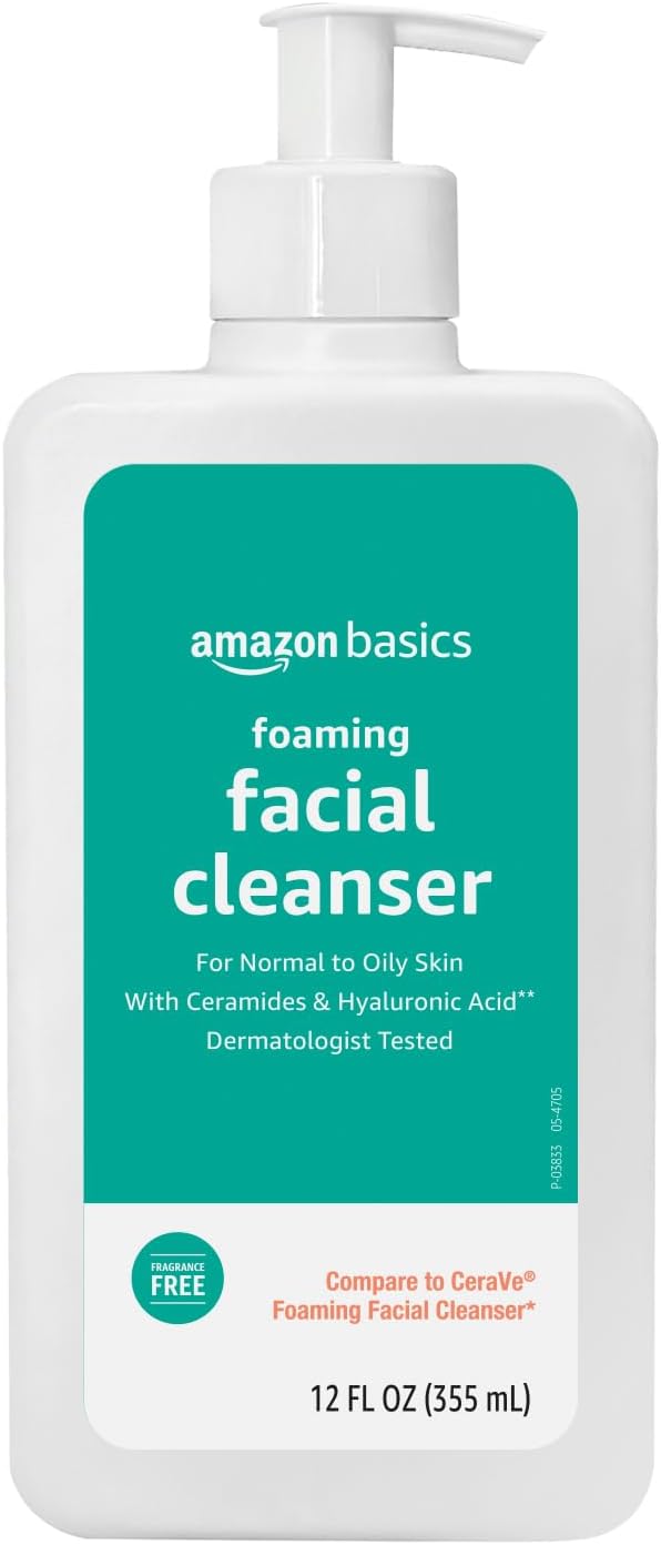 Foaming Facial Cleanser with Ceramides & Hyaluronic Acid, Fragrance-Free, 12 Fl Oz, Pack of 1