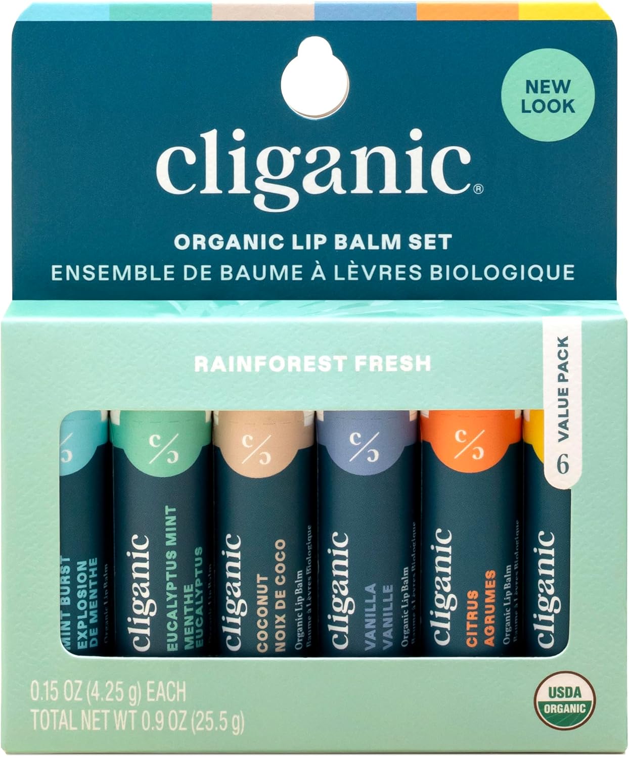 Organic Lip Balm Set (6 Flavors) - 100% Natural Hydrating, Moisturizing for Dry Cracked Lips, for Men & Women Rainforest Fresh 6 Count (Pack of 1)