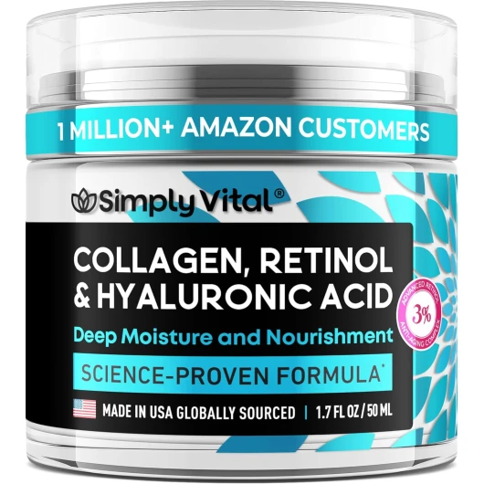 Collagen, Retinol & Hyaluronic Acid Cream - Anti-Aging Face Moisturizer for Face, Firming Skin Care Neck & Décolleté - Made in USA, Daily Moisturizer Face Cream Day & Night - 1.7 fl.oz - 1.7 Fl Oz (Pack of 1)