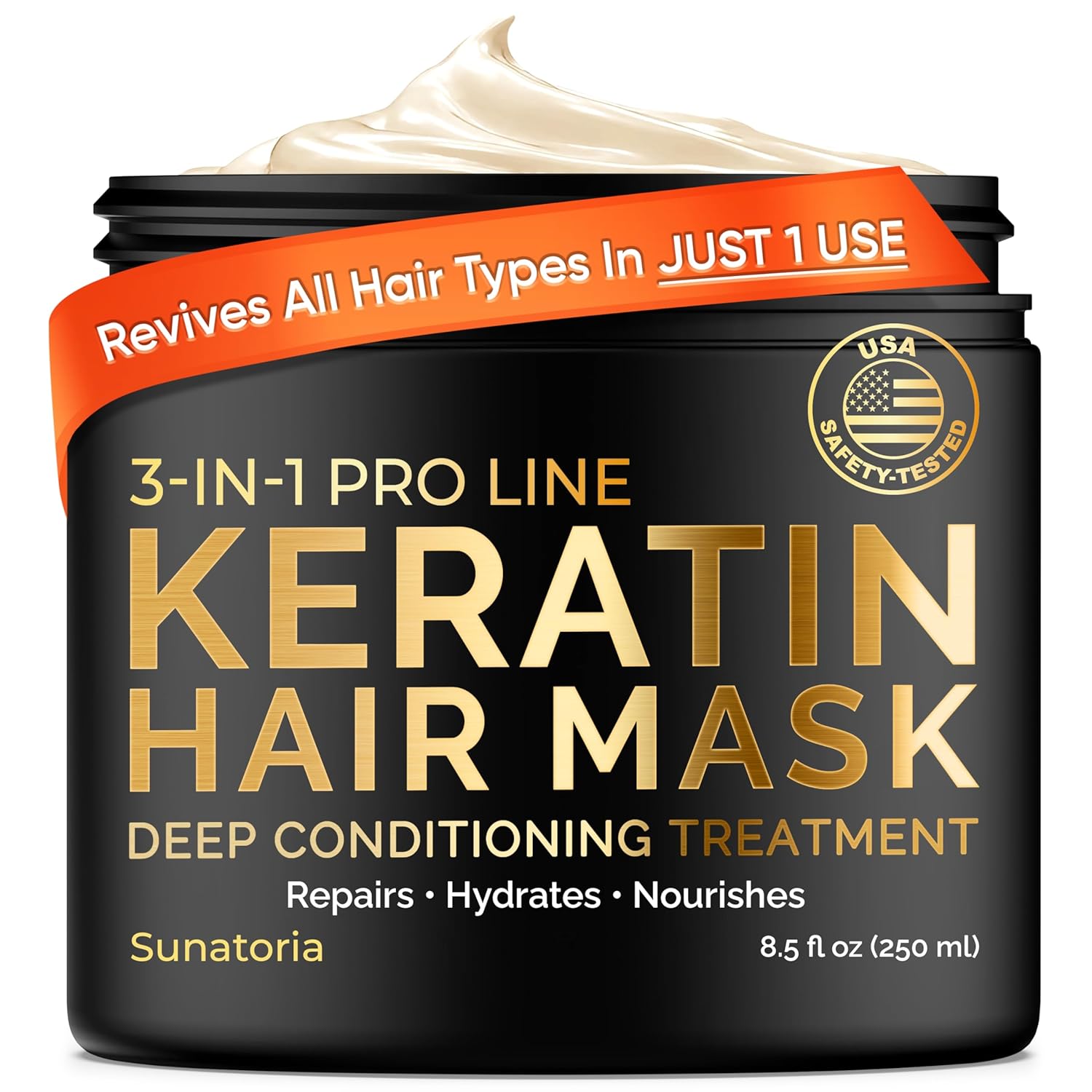 Keratin Hair Mask - Deep Conditioner for Dry Damaged Hair - Hydrates, Repairs, Nourishes - Keratin Hair Treatment - Deep Conditioning Hair Mask - Keratina Mascarilla Para el Cabello Gold