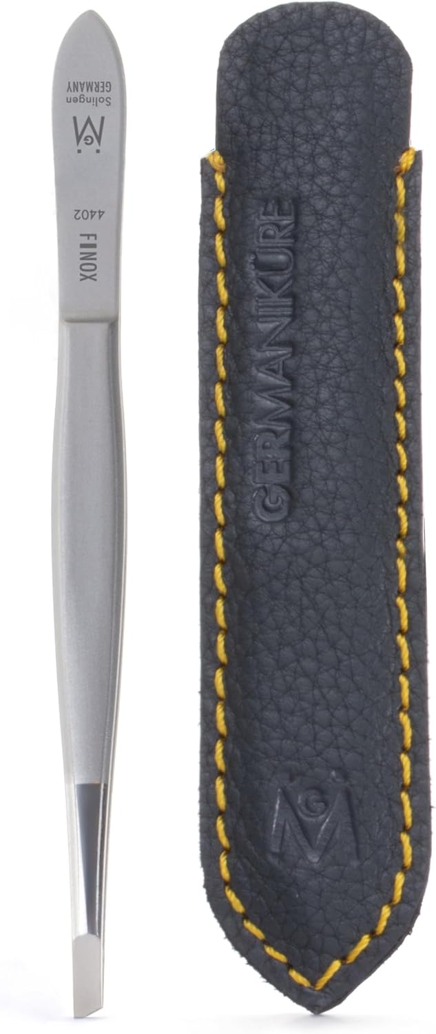 Slanted Tweezers in Leather Case - Made in Solingen Germany Leather Sleeve