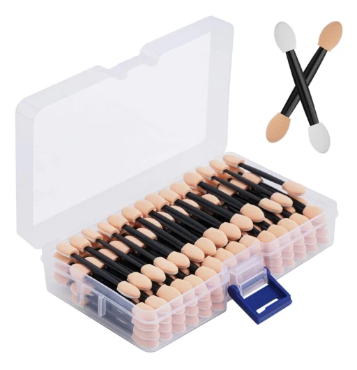 120PCS Disposable Dual Sides Eye Shadow Sponge Applicators with Container, 2.44' Length Eyeshadow Brushes Makeup Applicator Black Black 120 Count (Pack of 1)