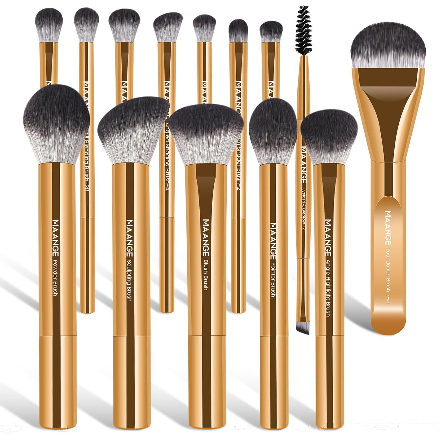 14-Piece Makeup Brush Set with Aluminum Ferrule- Premium Synthetic Makeup Brushes Kit Foundation Powder Brush Eye Shadow for Beginners & Professionals(Gold)