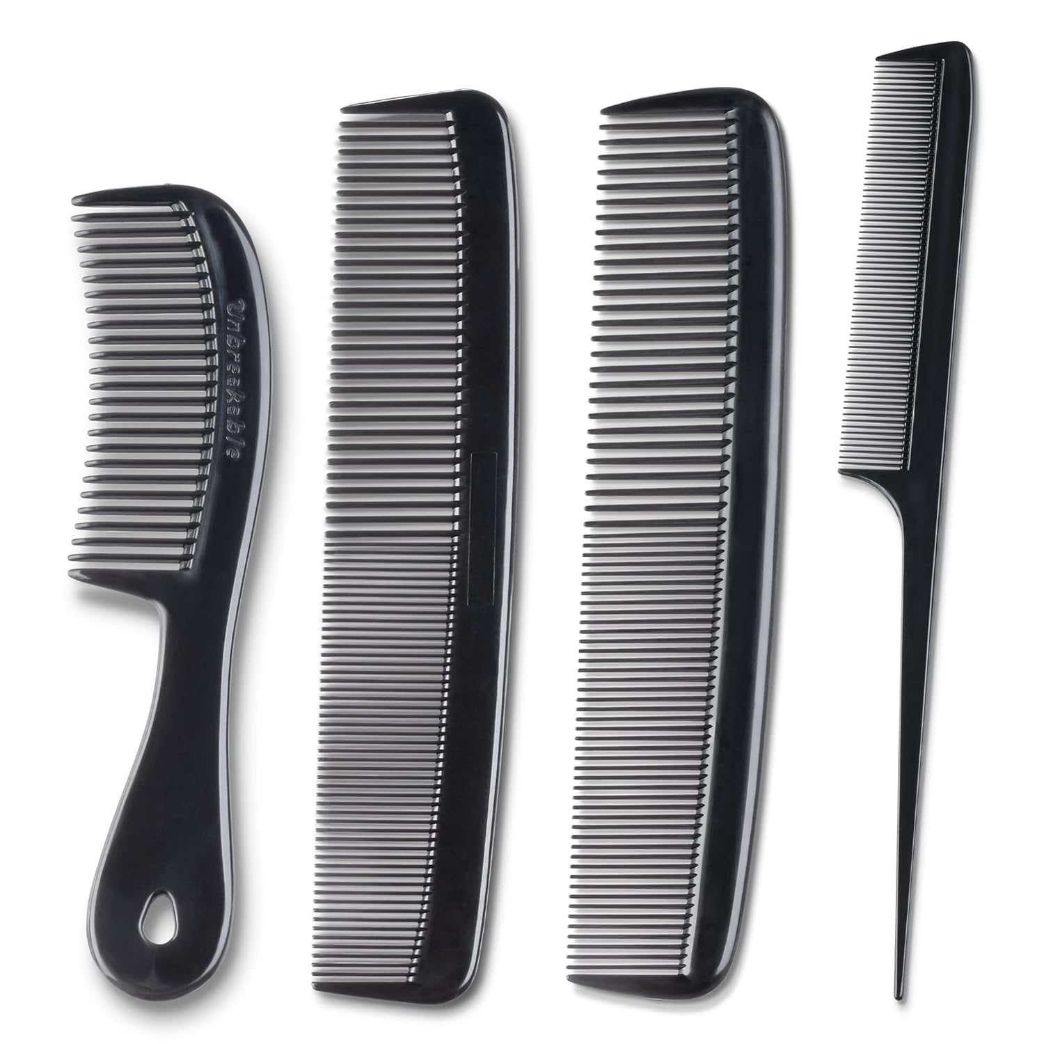 4 Piece Professional Comb Set Black - USA MADE - Fine Pro Tail Combs, Dresser Hair Comb Styling Comb - Premium Grade for Men and Women - Parting Teasing and Styling 4 Piece Set Black