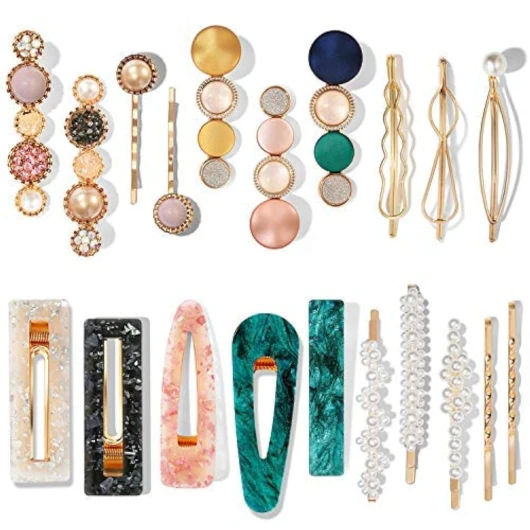 20 PCS Macaron Pearl Acrylic Resin Fashion Hair Clips Set, Cute Hair Barrettes Bobby Pins, Boho Fancy Hairpin Accessories Headwear Styling Tools, Gifts for Women Girls Decorative Wedding Type A