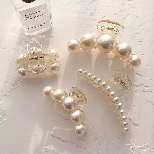 Pearl Hair Clips for Women,4 PCS Large Hair Claw Clip Strong Hold No Slip,Banana Jaw Clip Barrettes Nonslip,Elegant Hair Accessories Birthday Thanksgiving Christmas Gift for Girl Thick Thin Hair 1 Count (Pack of 4)