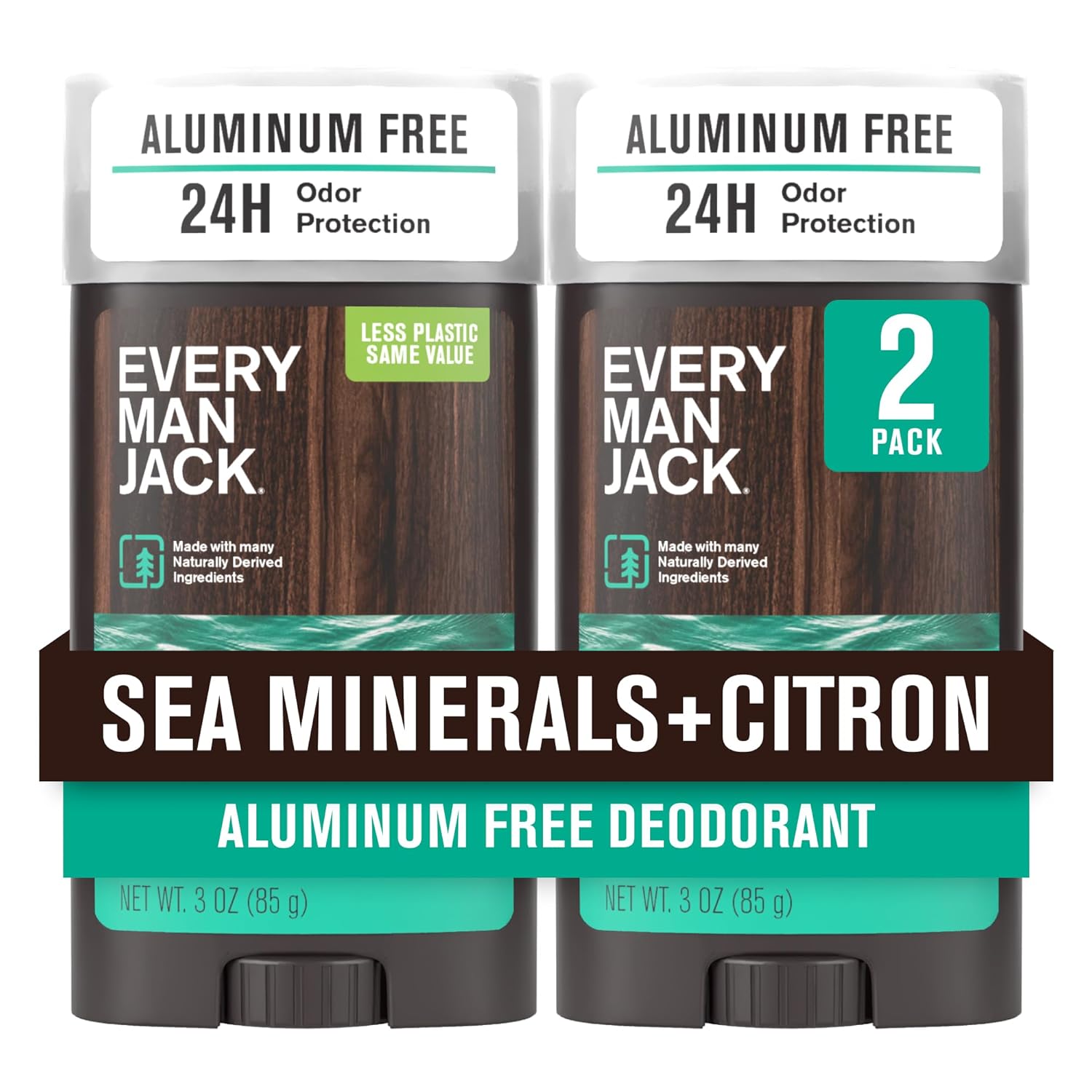 Sea Minerals + Citron Men’s Deodorant - Stay Fresh with Aluminum Free Deodorant For all Skin Types - Odor Crushing, Long Lasting, with Naturally Derived Ingredients - 3oz (2 Pack)