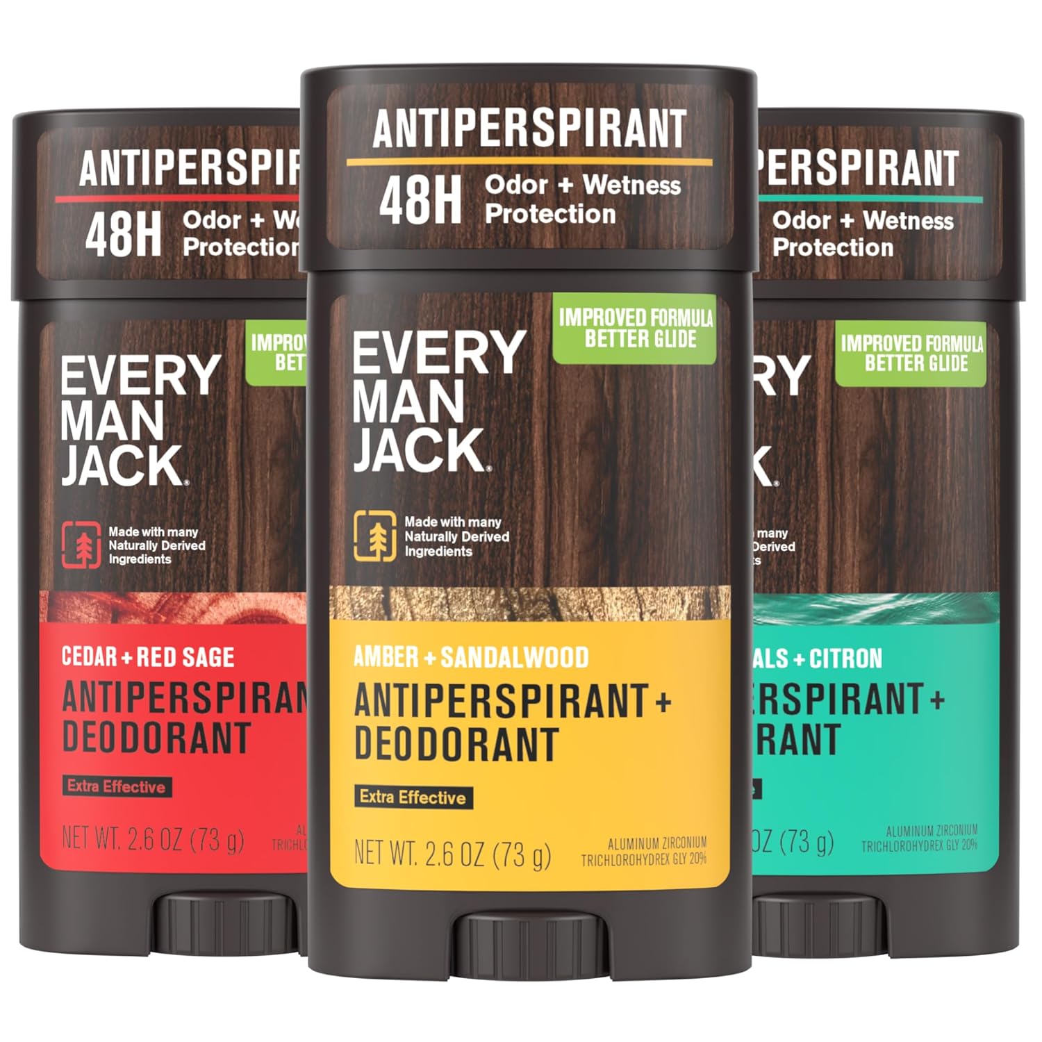 Men’s Antiperspirant Deodorant Variety Pack – New & Improved Formula – Outdoor Inspired Scents - Smooth Glide, 48-Hour Odor & Sweat Defense– 2.6 oz (3 Pack) Assorted (Amber + Sandalwood, Sea Minerals + Citron, Cedar + Red Sage)