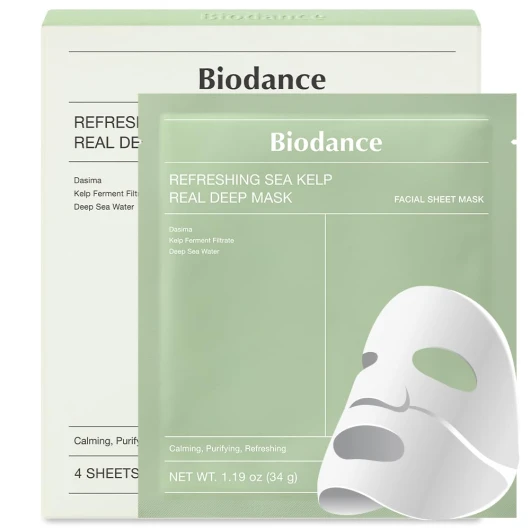 Refreshing Sea kelp Real Deep Mask, Overnight Hydrogel Mask, Calming, Oil & Sebum Control, Blemish Care, Korean Skincare - 1.19oz(34g) x 4ea Sea Kelp 4 Count (Pack of 1)