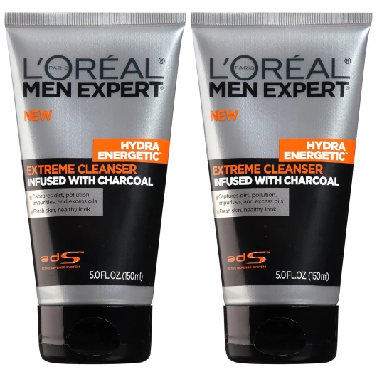 L'Oreal Paris Men Expert Hydra Energetic Daily Facial Cleanser with Charcoal, 2 ct - Fresh 5 Fl Oz (Pack of 2)