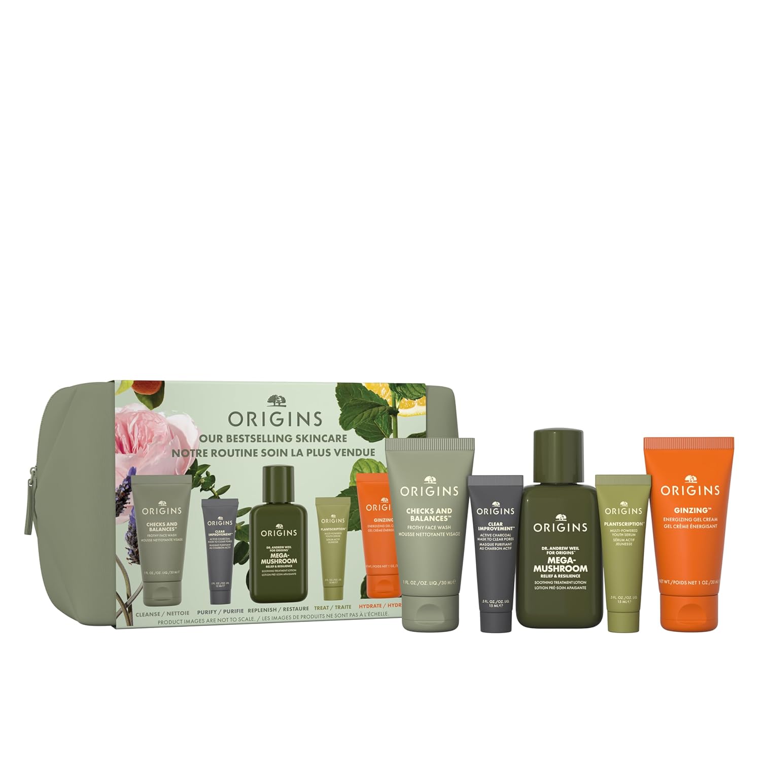 Origins Bestselling Skincare Set - Features Cleanser, Mask, Treatment Lotion, Serum & Moisturizer - With Peptides, Hyaluronic Acid & Niacinamide