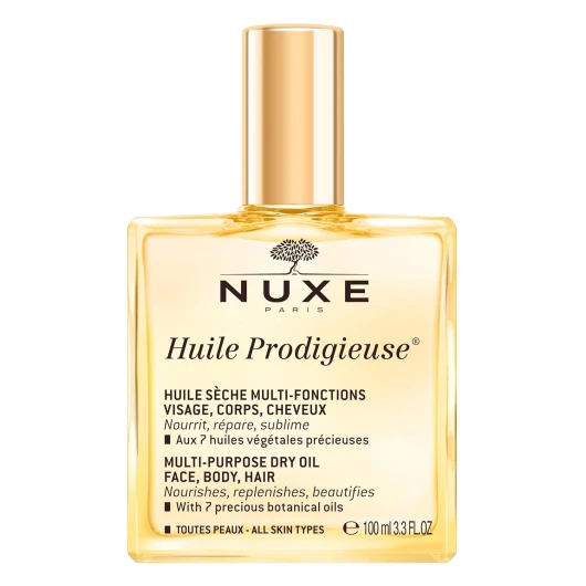 Nuxe Huile Prodigieuse Multi-Purpose Dry Oil - Radiant Glow and Lightweight Hydration for Face, Body & Hair - Nourishes, Repairs and Enhances 3.4 Fl Oz (Pack of 1)