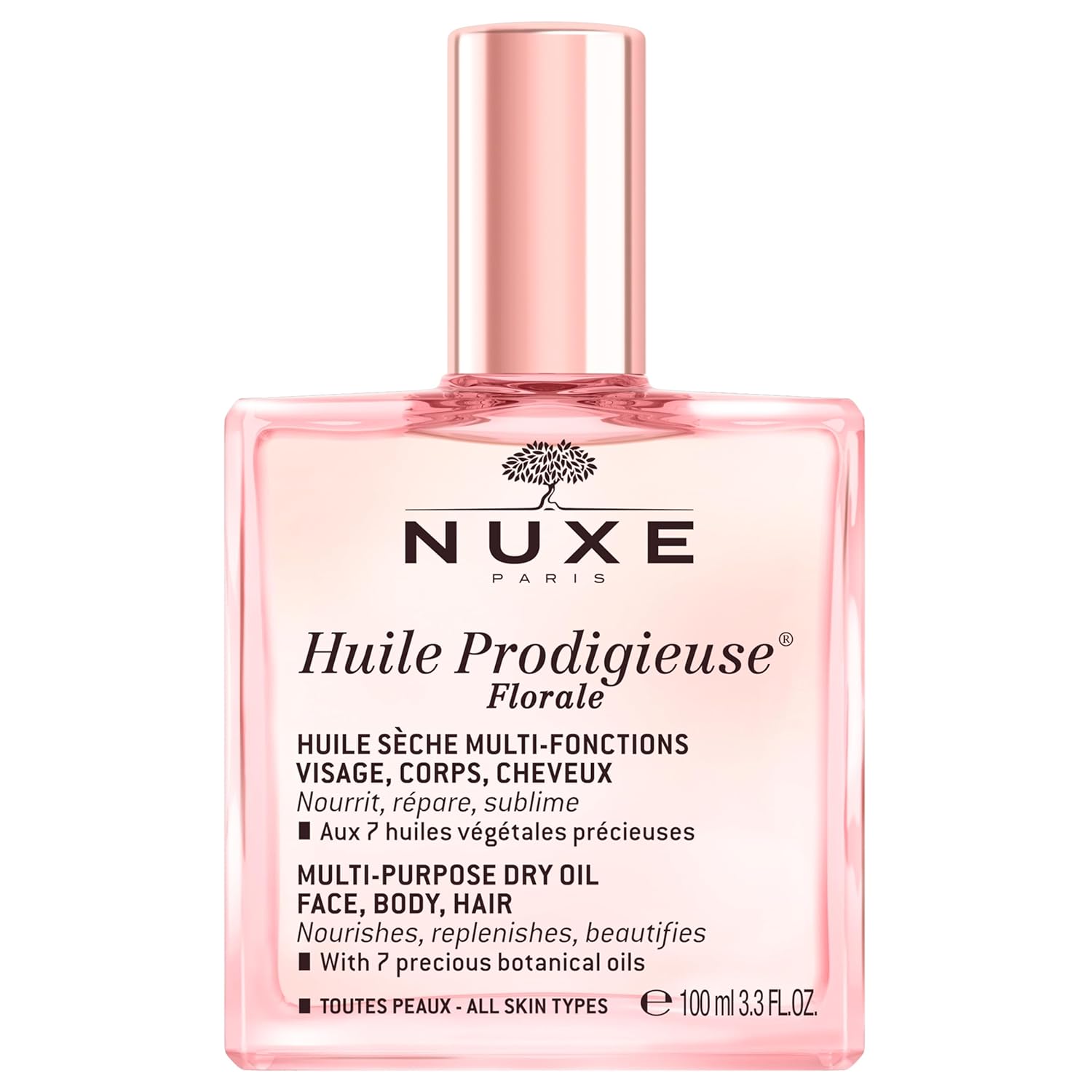 NUXE Huile Prodigieuse Floral - Organic All-in-One Oil for Body, Face & Hair - Radiant Looking Glow and Skin Hydration 3.3 Fl Oz (Pack of 1)