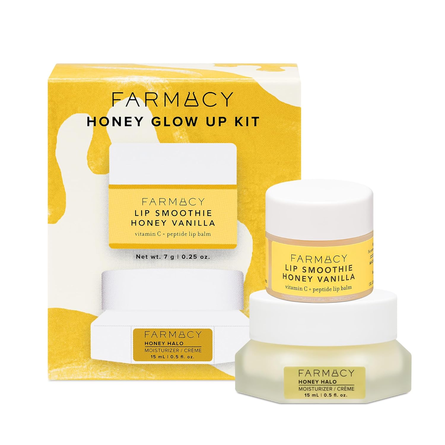Honey Glow Up Gift Set - Includes Honey Halo Ceramide Face Moisturizer + Travel Size Lip Smoothie - Preps & Plumps Skin for Makeup Application (2 Count)