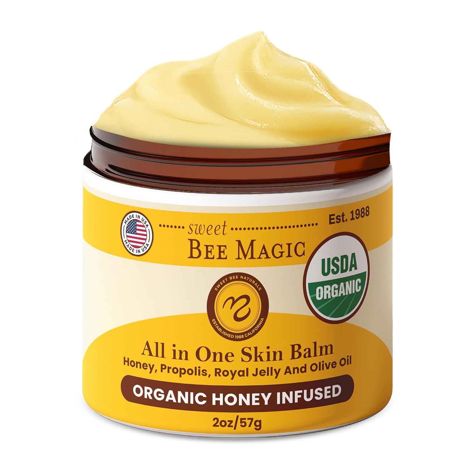 Sweet Bee Magic All In One Healing Organic Balm - Natural Skin Healing Cream, Beeswax Balm for Dry Skin, Face & Body Moisturizer - Certified Organic, All Natural Aid - 1 Jar (4oz) 4 Ounce (Pack of 1)