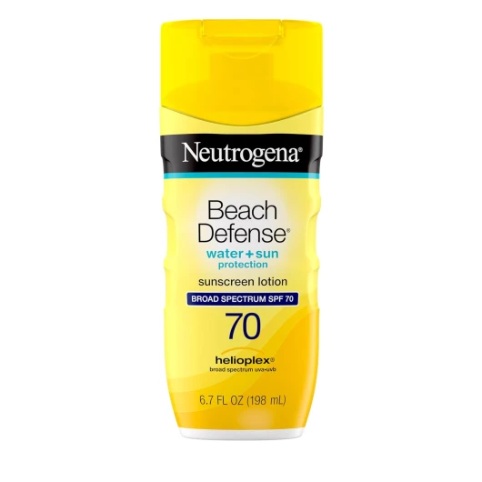 Sunscreen Lotion Beach Defense SPF 70, Face & Body Sunscreen, Broad Spectrum, Fast Absorbing, 6.7 Fl Oz, Water Resistant 80 Min, Oil-Free, Oxybenzone & Octinoxate Free SPF 70 6.7 Ounce (Pack of 1)