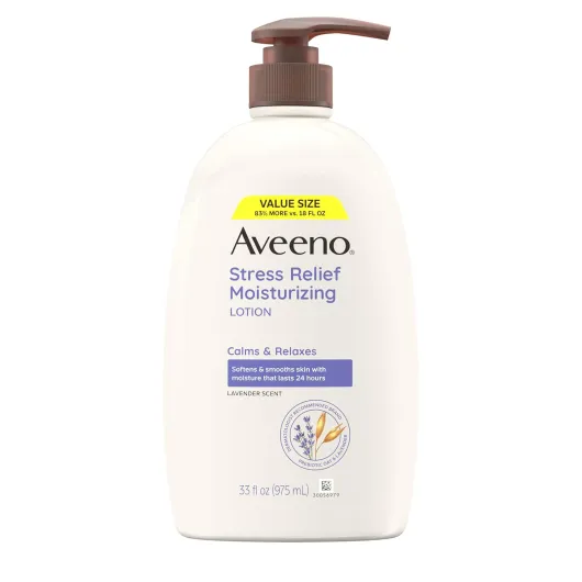 Stress Relief Moisturizing Body Lotion 33 Fl Oz, Lavender Scent with Prebiotic Oat, Hydrating 24-Hour Moisturizer Non-Greasy for Dry Sensitive Skin, Paraben & Dye Free, Calming & Relaxing 33 Fl Oz (Pack of 1)