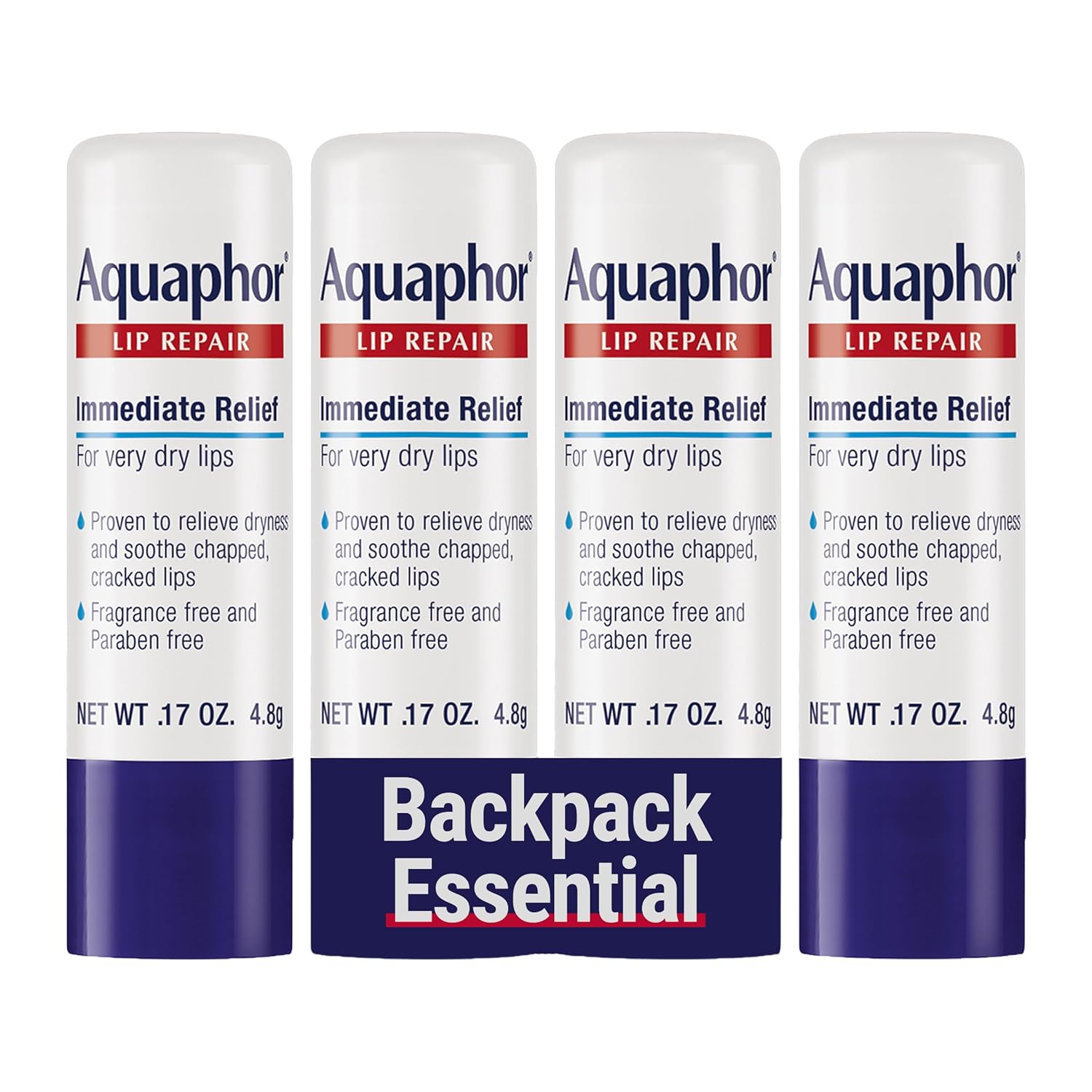 Lip Repair Stick with Jojoba Oil and Shea Butter, Moisturizing Lip Balms, Fragrance Free and Paraben Free, Immediately Relieves Dryness, 0.17 Oz Stick, Pack of 4 0.17 Ounce (Pack of 4)