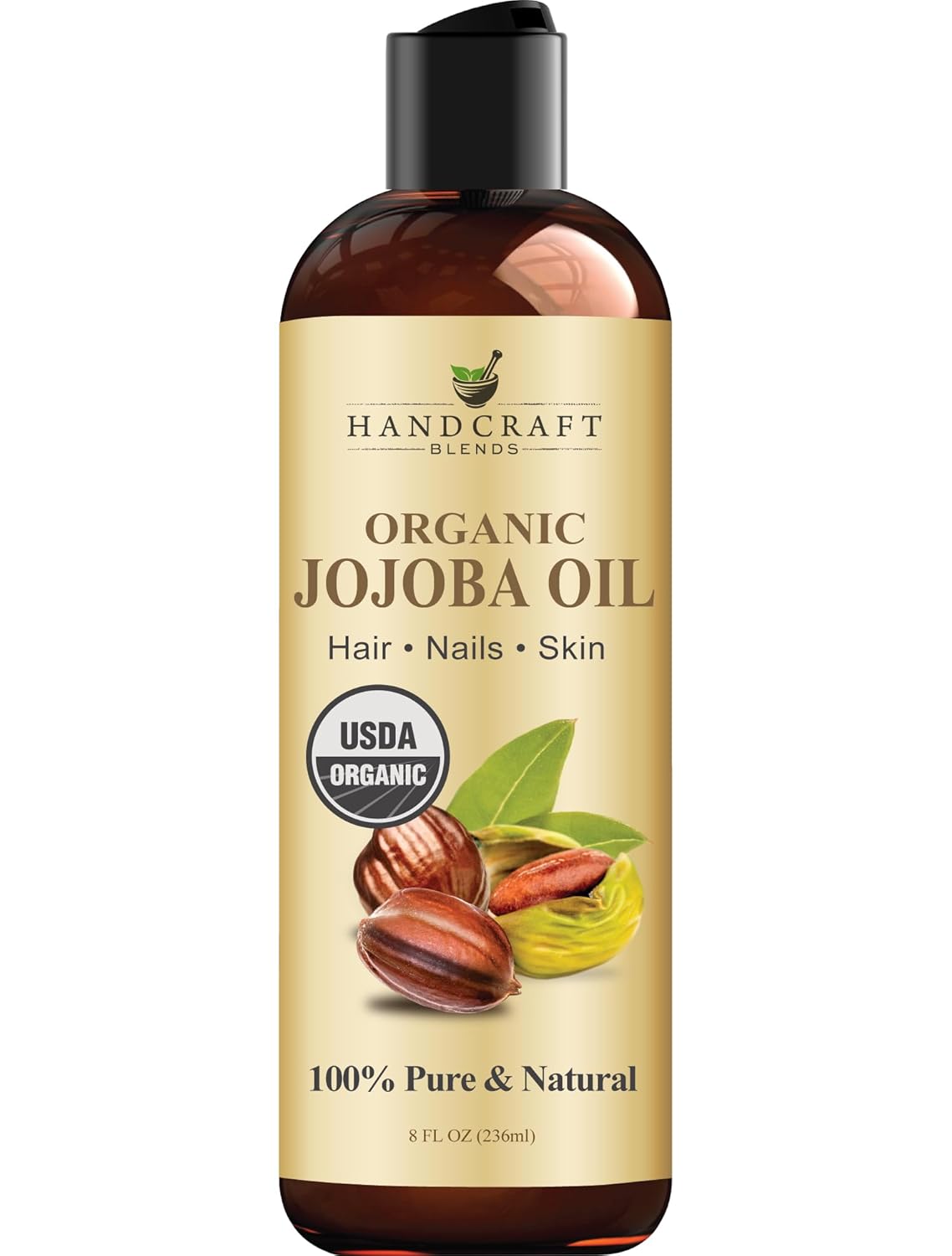 USDA Organic Jojoba Oil - Cold-Pressed - 8 Fl Oz - 100% Pure & Natural - for Hair, Skin & Face - Premium Grade Carrier Oil - for Massage & Aromatherapy - Hexane-Free 8 Fl Oz (Pack of 1)