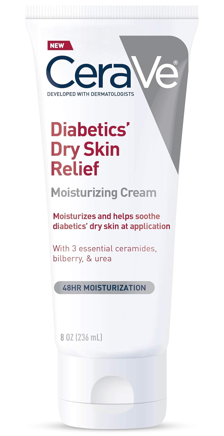 Moisturizing Cream for Diabetics’ Dry Skin, Urea Cream with Bilberry for Face and Body, Fragrance Free & Paraben Free, 8 Ounce