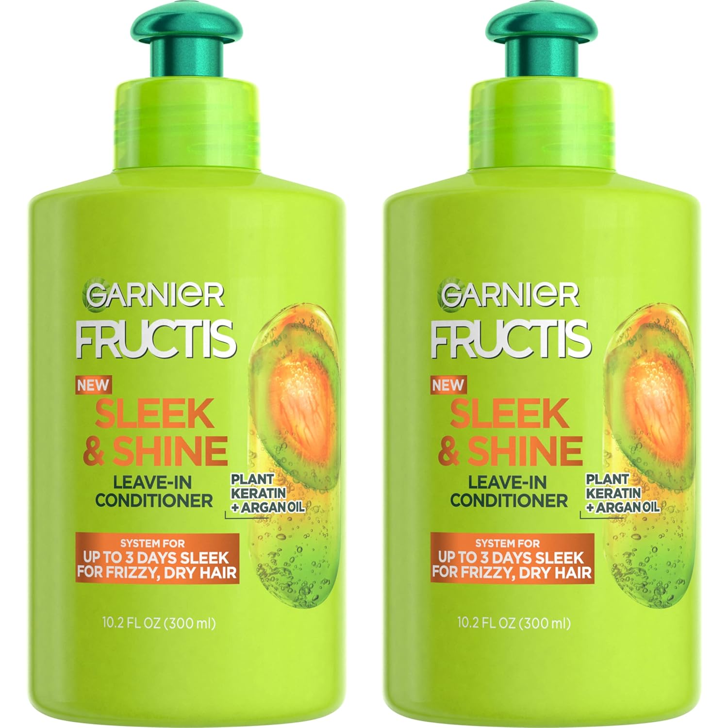 Fructis Sleek & Shine Leave-In Conditioning Cream for Frizzy, Dry Hair, Plant Keratin + Argan Oil, 10.2 Fl Oz, 2 Count (Packaging May Vary) Citrus 2 Count