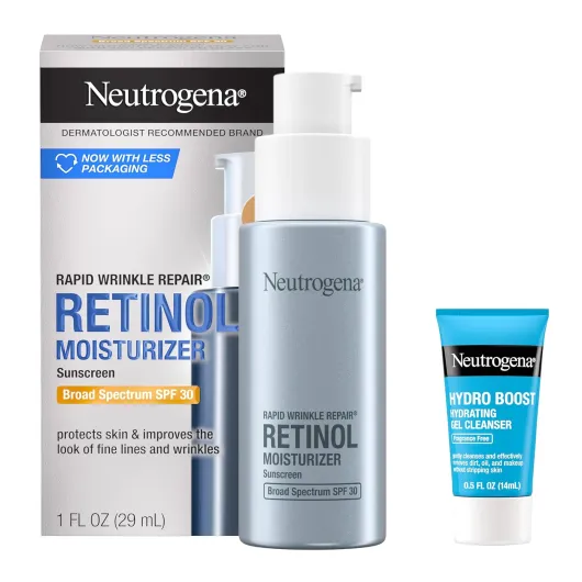 Rapid Wrinkle Repair Retinol Face Moisturizer with SPF 30, Daily Anti-Aging Face Cream, Retinol & Hyaluronic Acid & Trial Size Hydro Boost Facial Cleanser, 0.5 fl - oz