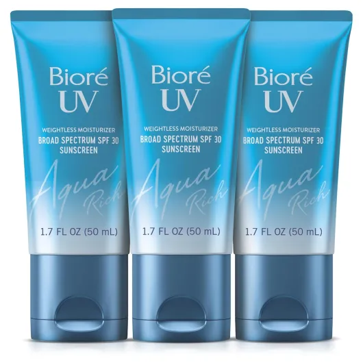 Biore UV Aqua Rich SPF 30 Daily Moisturizer Sunscreen for Face, For Sensitive Skin, Oil Free, Hyaluronic Acid, Vegan, Oxybenzone & Octinoxate Free, Dermatologist Tested, 1.7fl Oz 3 Pack 1.7 Fl Oz (Pack of 3) SPF 30