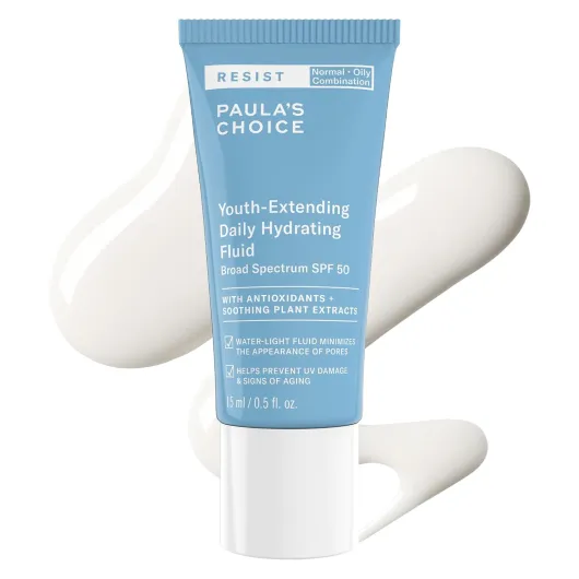 Paula's Choice RESIST Daily Hydrating Fluid Face Moisturizer with SPF 50 Sunscreen, Face Sunscreen for Oily Skin, Chamomile & Vitamin E, UVA/UVB Protection, Fragrance-Free, TSA Friendly Travel Size - 0.5 Fl Oz.