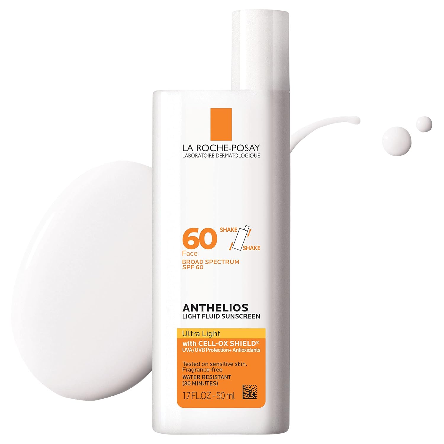 La Roche-Posay Anthelios Light Fluid Facial Sunscreen SPF 60, Lightweight Sunscreen For Face, Fluid Texture, Broad Spectrum SPF + Antioxidants, Oil Free & Oxybenzone Free, Travel Size 1.7 Fl - Oz.