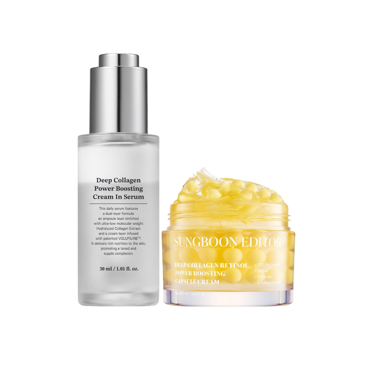 Fine Line Care Duo : Cream in Serum & Collagen Capsule Cream, Deep Wrinkle Care, Glass Skin, Elasticity for Aged Skin, Face Moisturizer, Gifts for Mom, Korean Skin Care