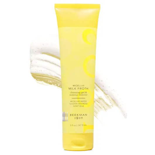 Micellar Milk Froth Gel to Foam Cleanser - 2 in 1 Cleanser and Makeup Remover, Goat Milk & Golden Sea Moss Cleanses and Replenishes Skin, Fragrance Free, Senitive Skin Safe, 5.0 fl - oz