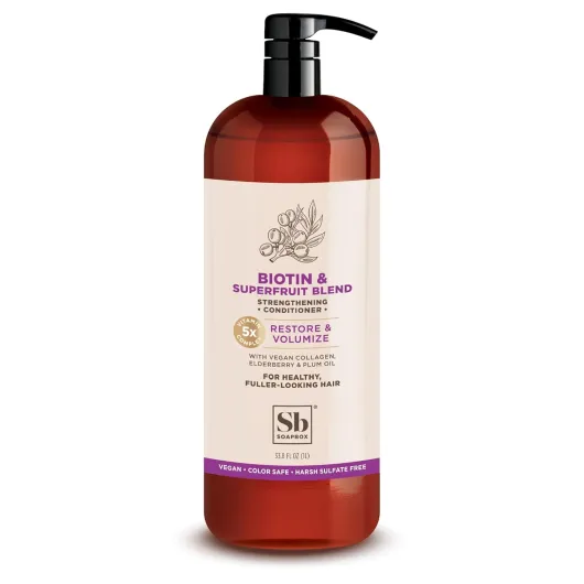 Biotin & Collagen Super Fruit Conditioner for Thin, Fine, Thinning Hair - Volumizing & Softening Conditioner to Promote Hair Growth, Strength, Fullness, 1 Liter Pump Bottle Biotin & Superfruit