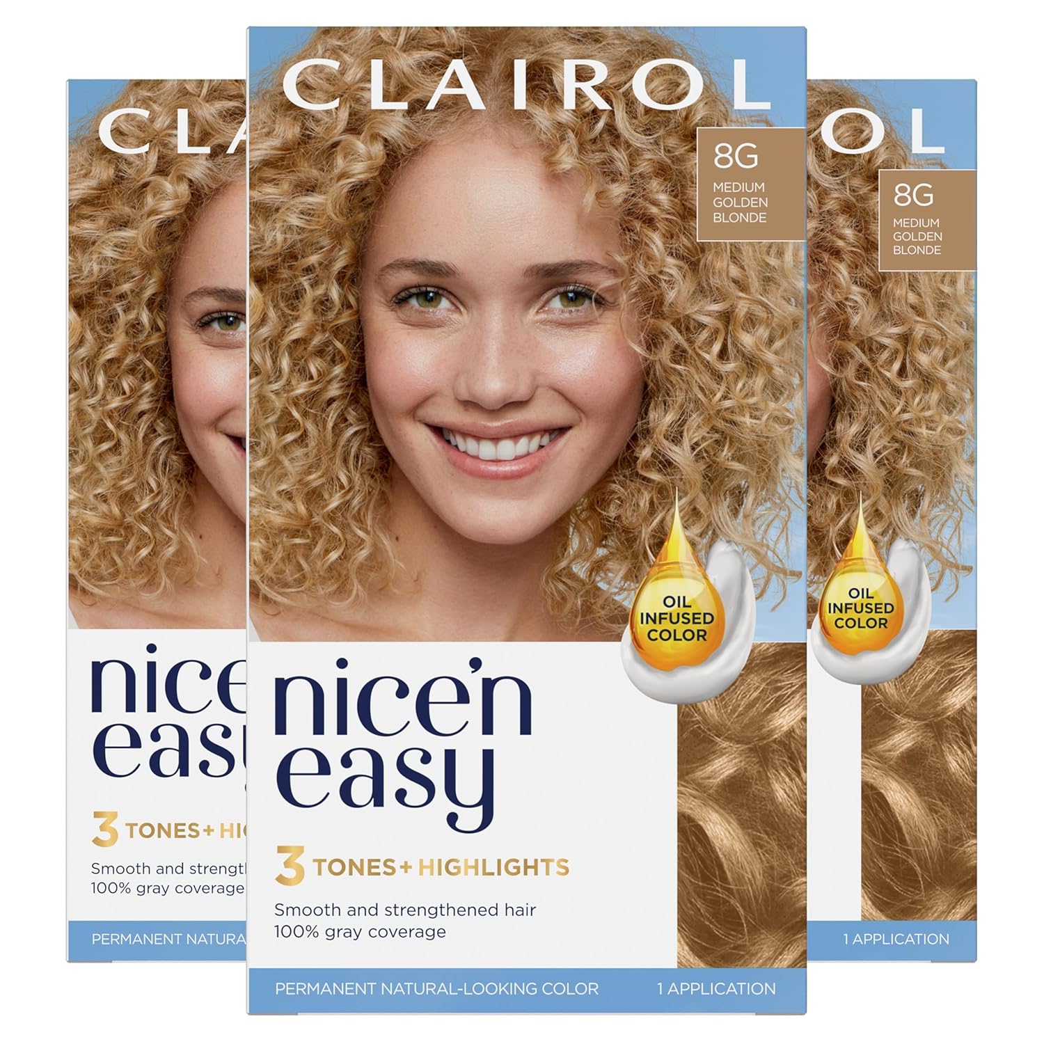 Nice'n Easy Permanent Hair Dye, 8G Medium Golden Blonde Hair Color, Pack of 3 8G Medium Golden Blonde 6.26 Fl Oz (Pack of 3)
