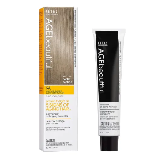 AGE beautiful Permanent Hair Color Dye Liqui Creme - 100% Gray Coverage - Anti-Aging Haircolor - Biotin for Thicker, Fuller Hair - Professional Salon Coloring Hair Color Dye 9A Light Ash Blonde