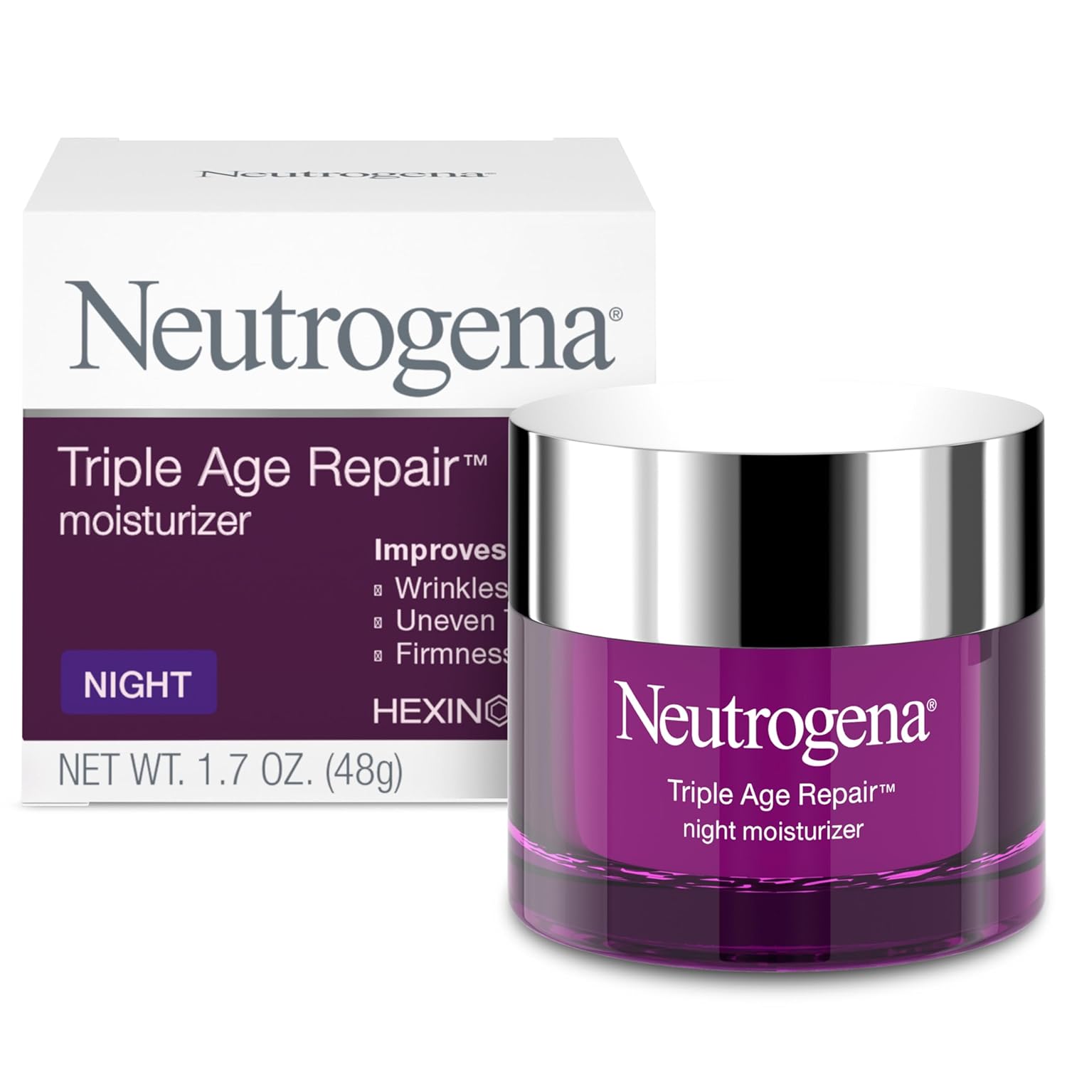 Triple Age Repair Night Face Moisturizer - with Hexinol Technology & Vitamin C, Anti-Wrinkle Face Cream, Visibly Reduces the look Wrinkles & Firms Skin While You Sleep, 1.7 oz