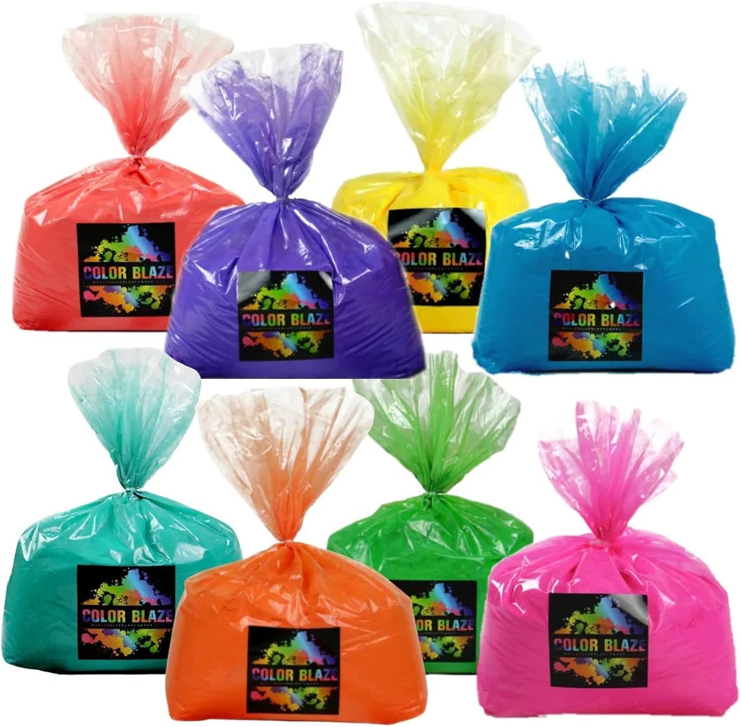 Holi Colored Powder - 5 lbs of Each Color - Pink, Red, Orange, Yellow, Green, Teal, Blue, Purple - For Toss, Rangoli, Fun Run, War, Party & Festival - Pack of 8 Bags - 40 Pounds in Bulk 8 Bags - 5lbs Each