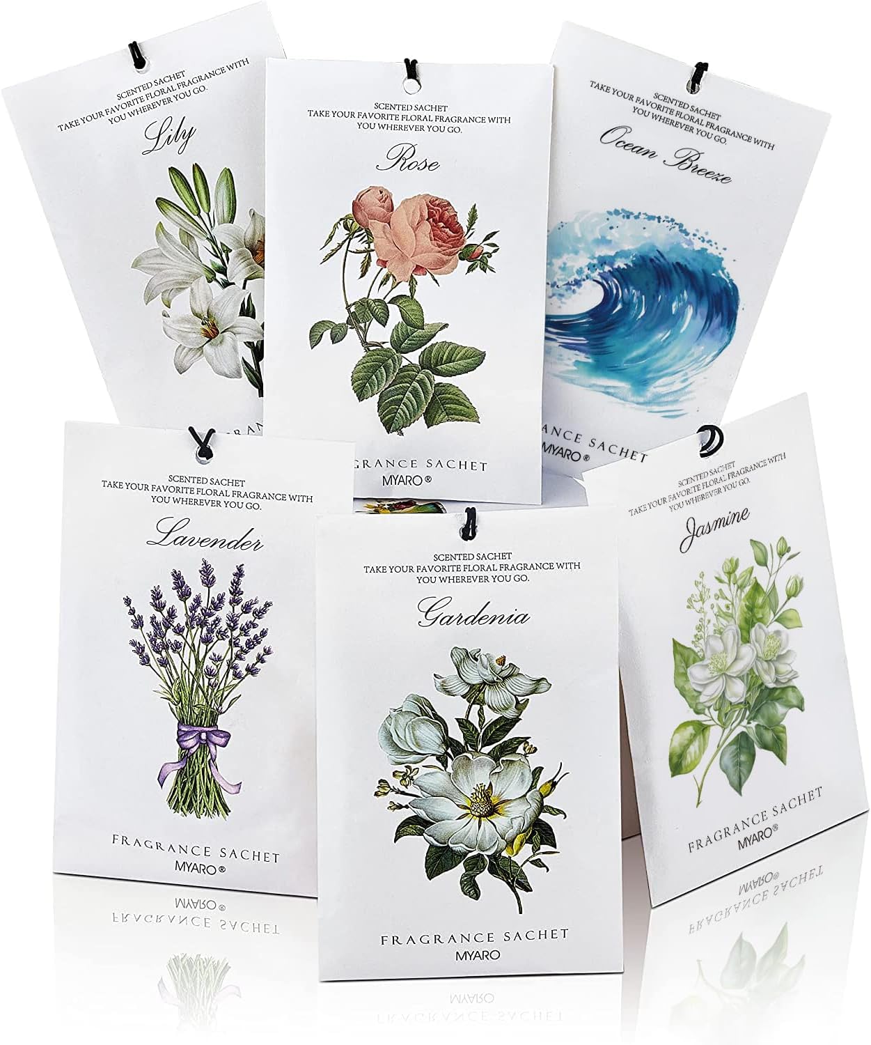 12 Packs Scented Sachets for Drawer and Closet, Long-Lasting Sachets Bags Home Fragrance 6 Scents Option- Lavender, Rose, Jasmine, Ocean, Gardenia, Lily Floral 6 scent