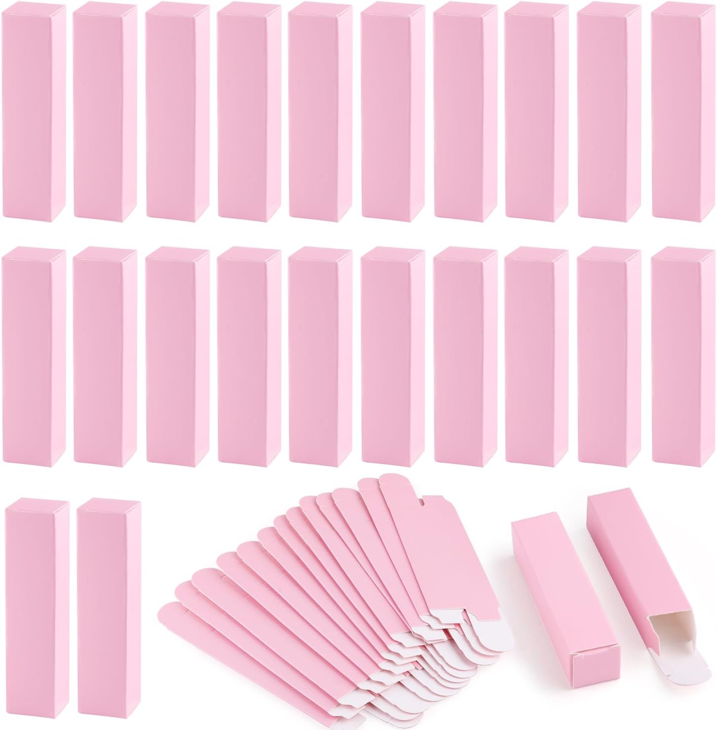 100 Pack 0.78 * 0.78 * 3.34 inch Kraft Paper Lipstick Box Rectangle Lip Balm Kraft Boxes Essence Oil Bottle Packaging Organzier for Makeup Sample Tube Storage DIY Gifts - Pink