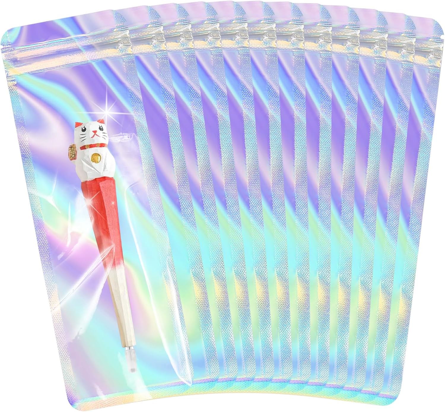 100pcs Holographic Bags Packaging 2.4x7 inch, Resealable Bags Foil Zip Pouch Smell Proof Baggies for Lip Gloss Eyeliner Pens Jewelry Candy 2.4x7 inch Holographic