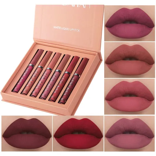 6Pcs Matte Liquid Lipstick Makeup Set, Matte liquid Long-Lasting Wear Non-Stick Cup Not Fade Waterproof Lip Gloss (Set A) 0.09 Fl Oz (Pack of 6) Set A
