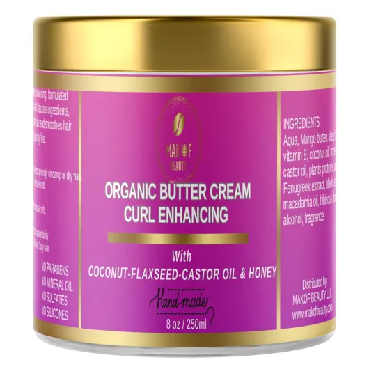 Organic Coconut Curl Enhancing Cream with Flaxseed, Black Castor Oil - Curls Detangler, Moisture-rich, Curl Revival Cream - Anti-Frizz, Defines All Curl Types & textures - Sulfate & Parabens free - 8 oz