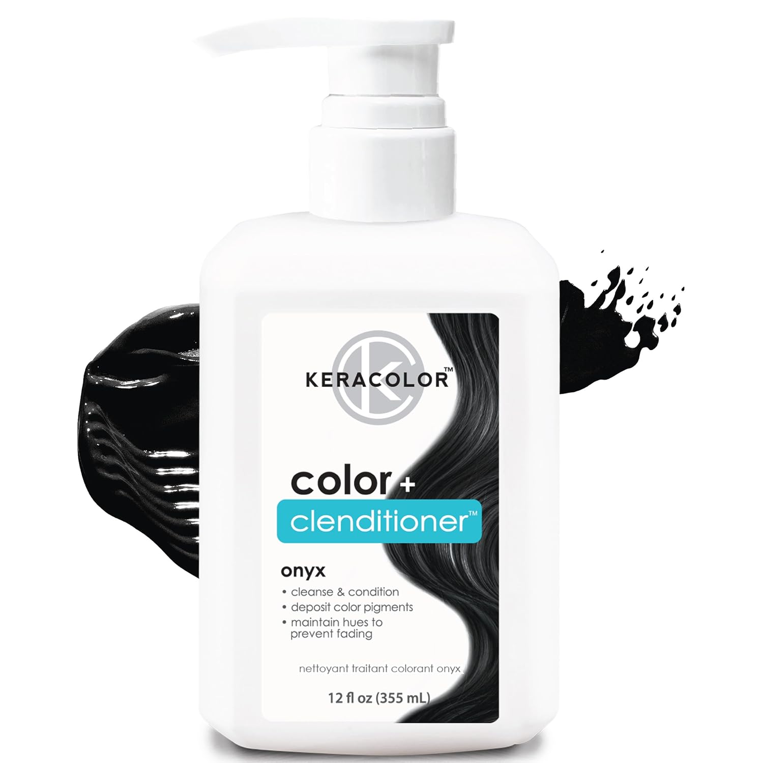 Keracolor Color + Clenditioner 3-in-1 Color-Depositing Conditioner, Gently Cleanses & Conditions, Semi-Permanent Hair Color, 23 Shades, 12 Fl Oz Onyx