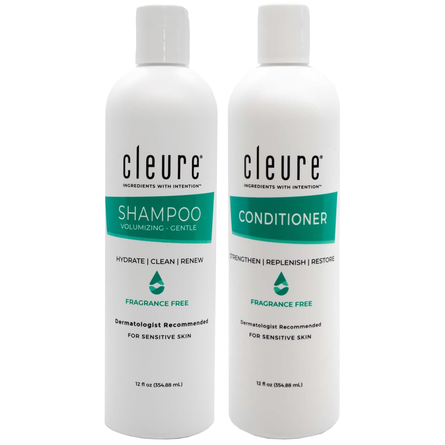 Shampoo and Conditioner Set Sulfate Free, Fragrance Free for Sensitive Skin - Volumizing Shampoo & Hydrating Conditioner (12 Oz each, Pack of 2)
