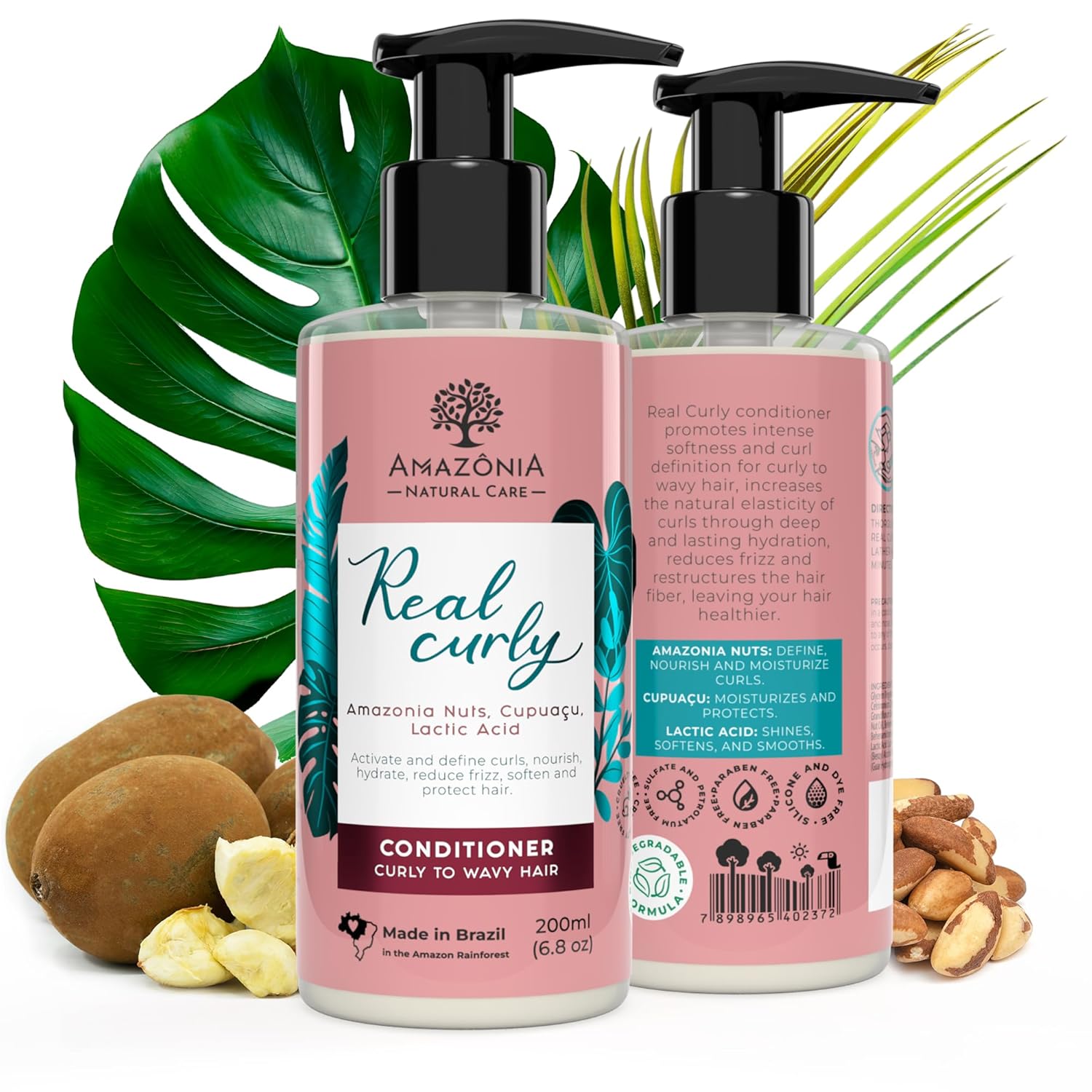 Curly Hair Conditioner for Women & Men - Moisturizing Conditioner with Amazonia Nuts, Cupuacu & Lactic Acid for Curl Enhancement & Smoother Curls - 6.8oz