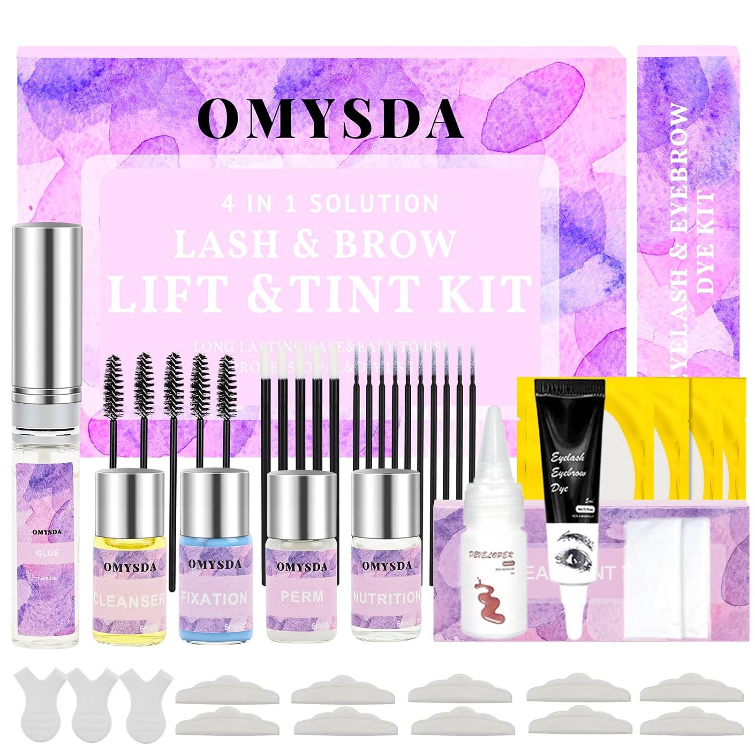 Lash Lift and Brow Lamination Kit, Black Color Professional Eyelash and Eyebrow Perm Kit, DIY at Home, 6-8 Weeks Long-lasting, 4 in 1 Solution