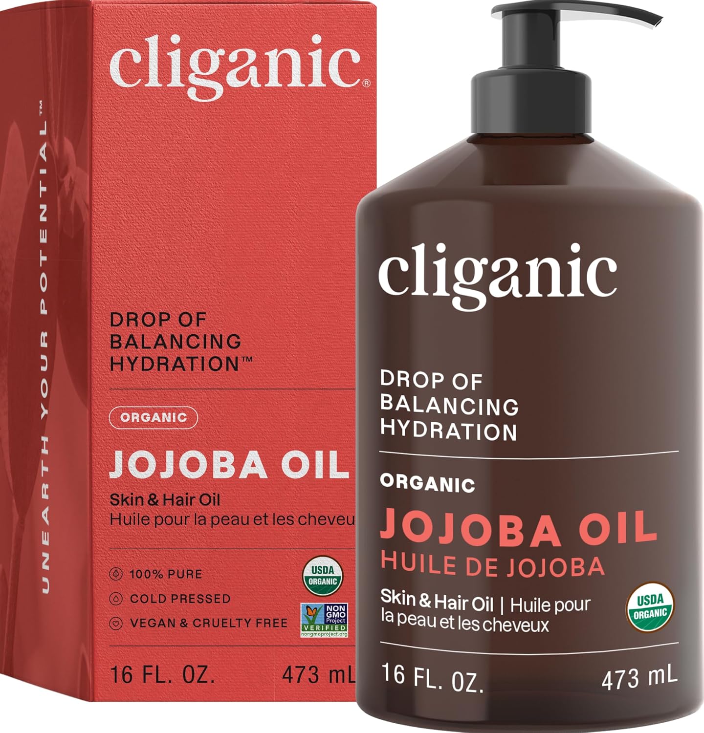 Organic Jojoba Oil 16oz with Pump, 100% Pure - Bulk, Moisturizing Oil for Face, Hair, Skin & Nails - Natural Cold Pressed (Packaging May Vary) 16 Fl Oz (Pack of 1)