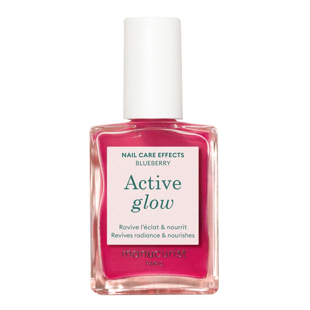 Active Glow Blueberry All-in-One Perfecter Nail Polish & Care - No Lamp - Vegan & Made in France Ultra-Glowy Rose Mirror-Like Shine - Nail Concealer & Care - Plant-Based Ingredients